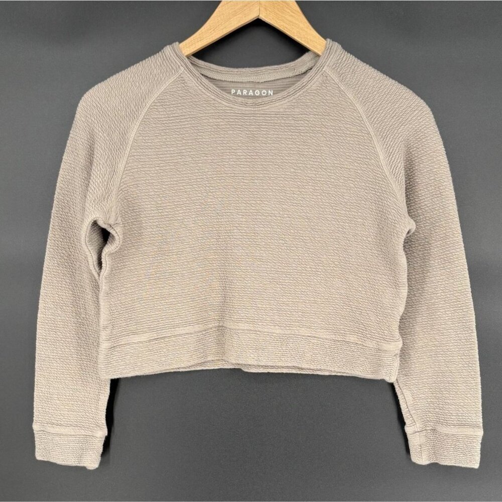 Paragon Womens Textured Long-Sleeve Cropped Sweatshirt S Taupe Gray Workout